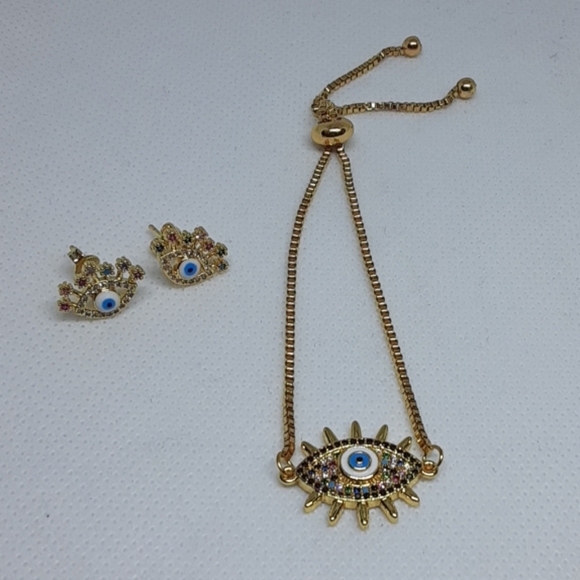 The evil eye earrings and bracelet - Picture 1 of 2